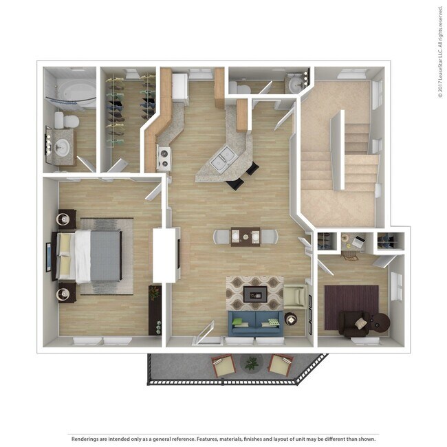 1 Bed 1.5 Bath 993 SqFt (917 Net)  0615 floor plan